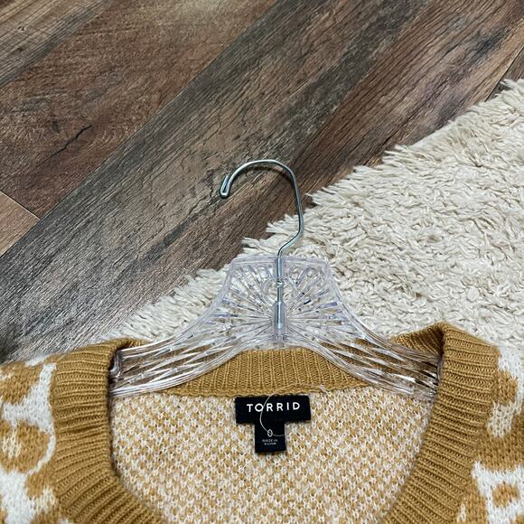 Torrid Size 0X White Brown Popcorn Leopard Print Crewneck Tunic Sweater - Picture 3 of 5